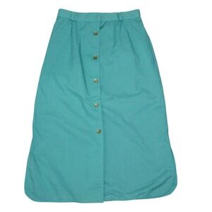 Vintage 90s Teal Button Front Midi Skirt Alfred Paquette XS
